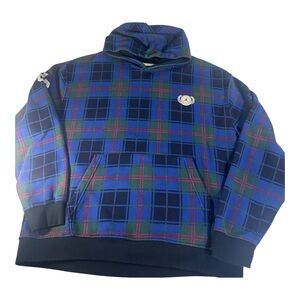 Nike Air Jordon Plaid Hoodie Blue/Green Holiday Mens XL Jordon Logo Pullover